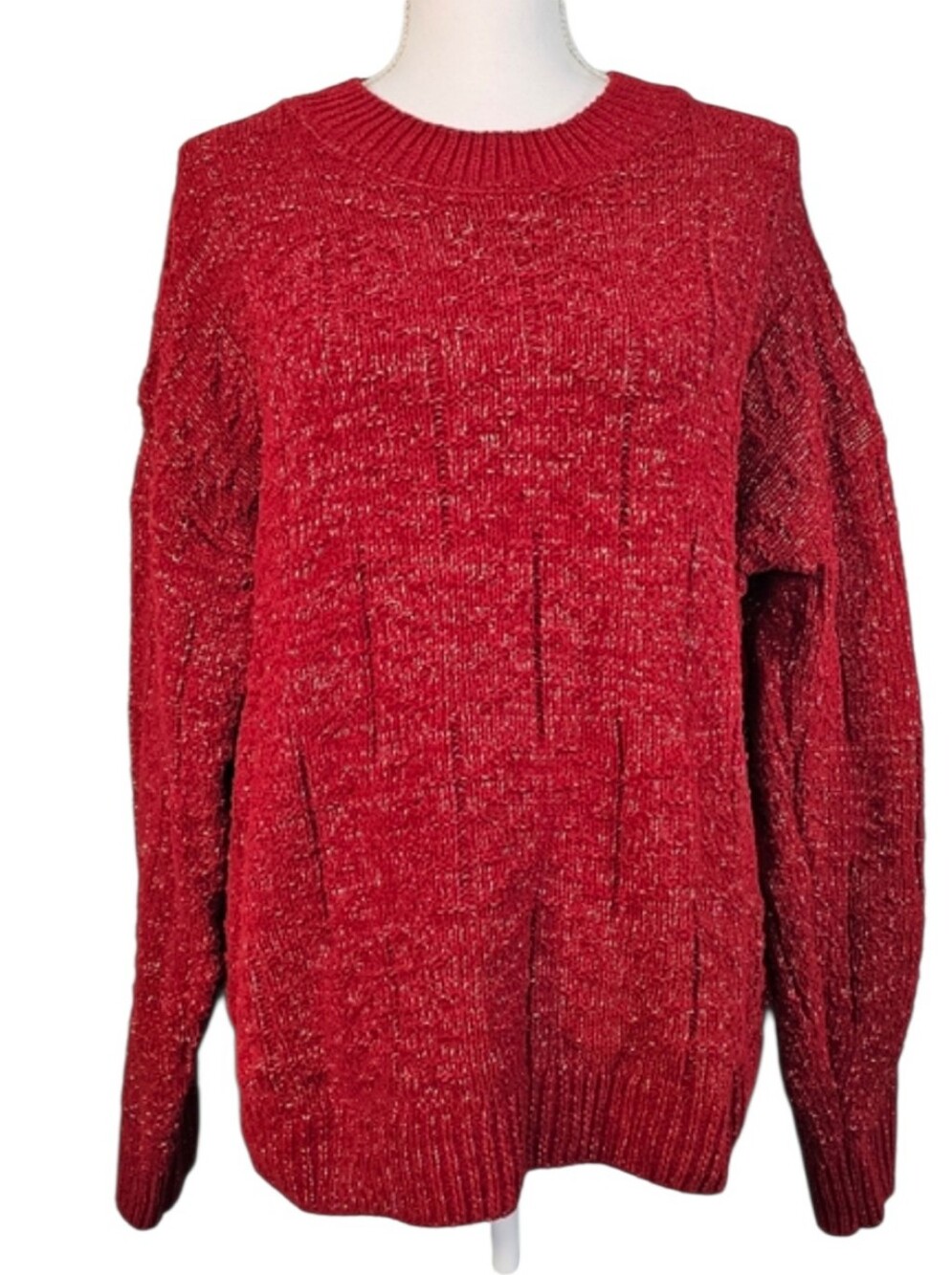 Original Weatherproof Vintage Red Gold Thread Chenille Sweater Women's Size 2XL